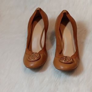 Tory Burch Caroline 2 Leather  Wedge Heels Carmel Brown Size 10m